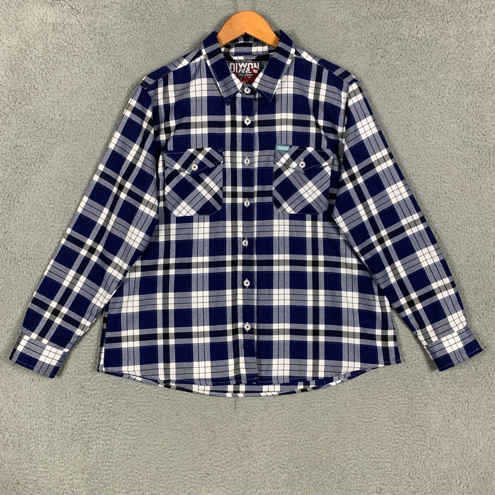 Dixxon The Crabber Flannel Shirt Women's 2X Blue/White‎ Plaid Long Sleeve D-Tech